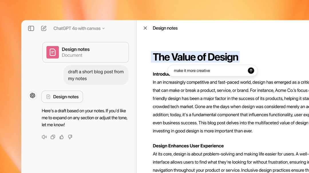 OpenAI 推出全新写作、编码工具 ChatGPT Canvas,将免费开放 OpenAI 推出全新写作、编码工具 ChatGPT Canvas,将免费开放