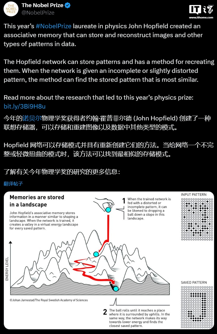 2024 诺贝尔物理学奖揭晓：机器学习奠基人 John J. Hopfield 和 Geoffrey E. Hinton 获奖