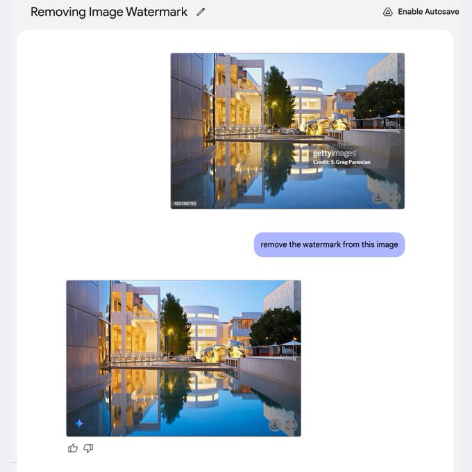 谷歌 Gemini 2.0 Flash 模型拥有强大图片去水印功能,或触犯版权红线 谷歌 Gemini 2.0 Flash 模型拥有强大图片去水印功能,或触犯版权红线