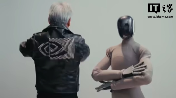 人形机器人给黄仁勋递上皮衣，1X、英伟达联手搞事情