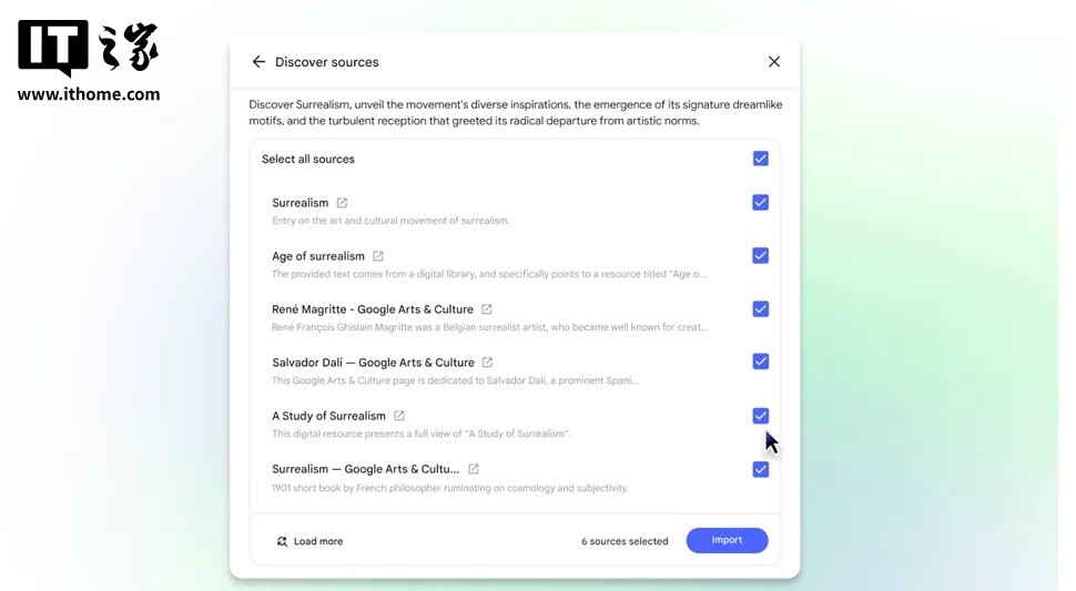 谷歌 AI 笔记应用 NotebookLM 新增“发现资料”功能，可自动检索相关网络资源
