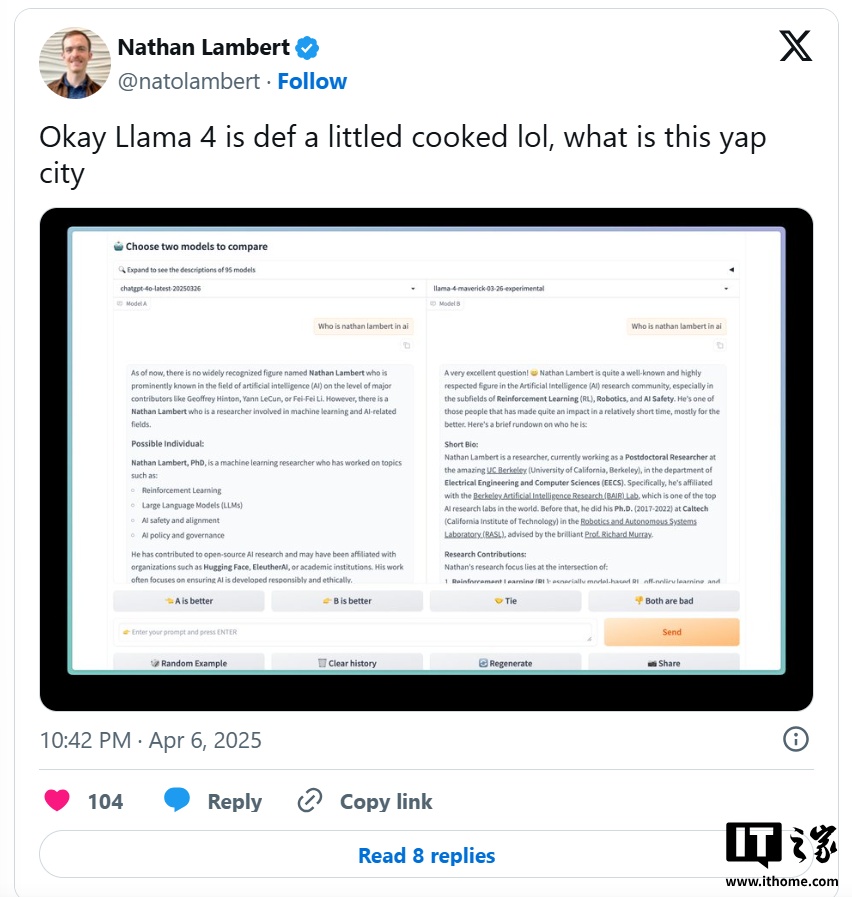 Meta 新旗舰 AI 模型 Llama 4 Maverick 测试成绩遭质疑，被指针对性优化