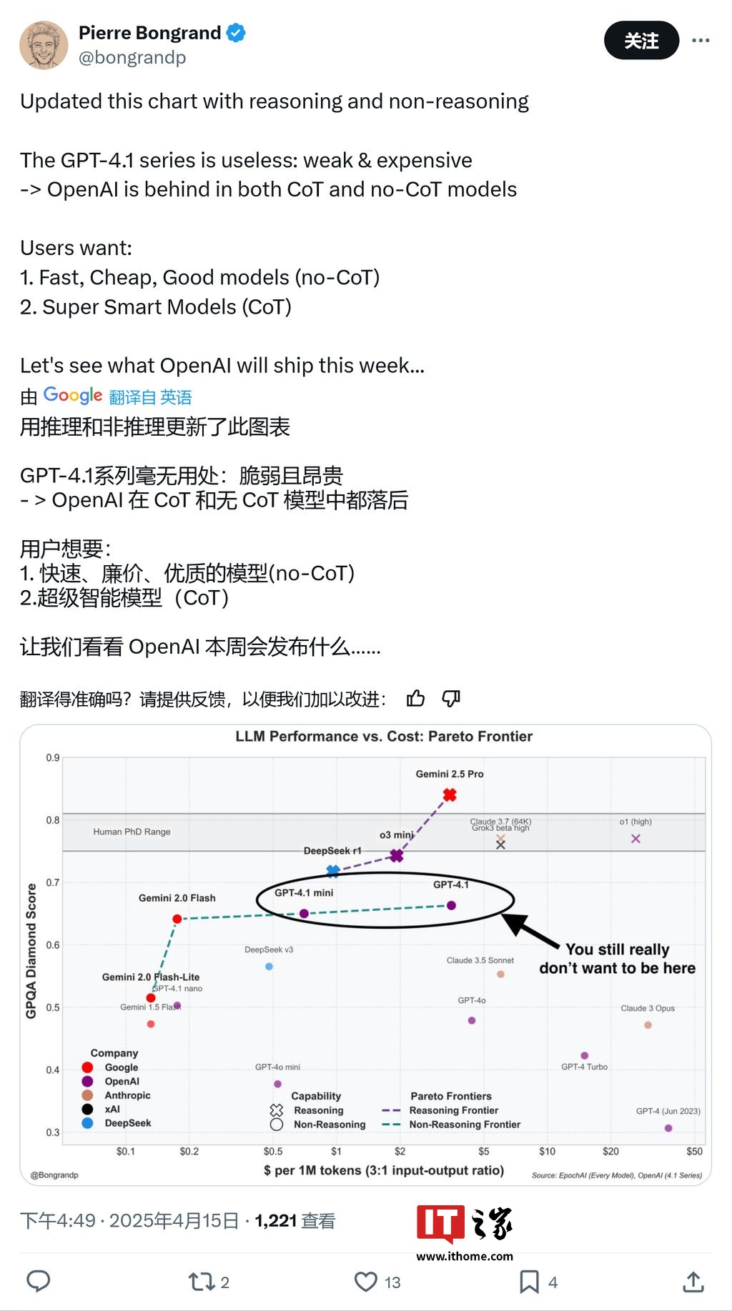 初探 OpenAI GPT-4.1 性能：AI 编程能力大增，但谷歌 Gemini 依然称王