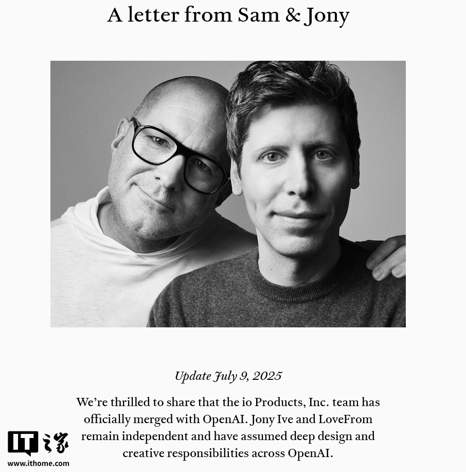 OpenAI 迄今最大交易落地，65 亿美元完成收购前苹果首席设计师 Jony Ive 的初创公司 io