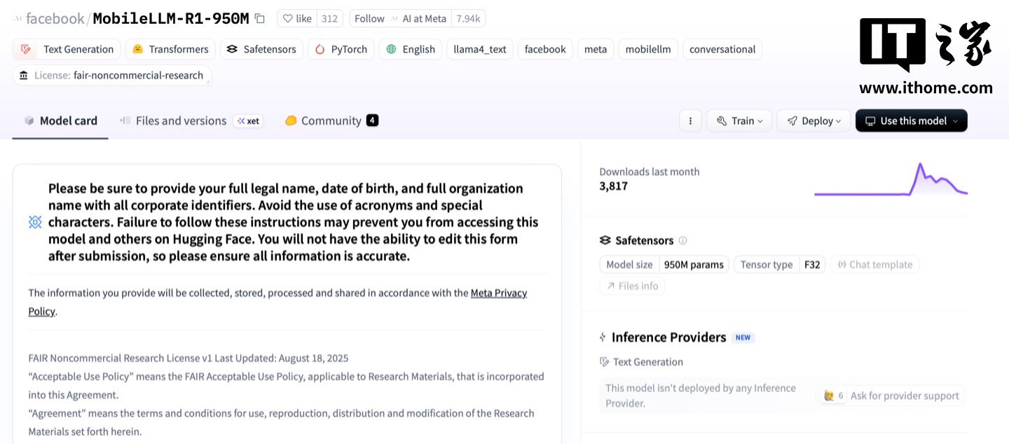 Meta 开源 MobileLLM-R1 系列小语言 AI 模型:参数量不到 10 亿、专攻数学编程科学问题 Meta 开源 MobileLLM-R1 系列小语言 AI 模型:参数量不到 10 亿、专攻数学编程科学问题