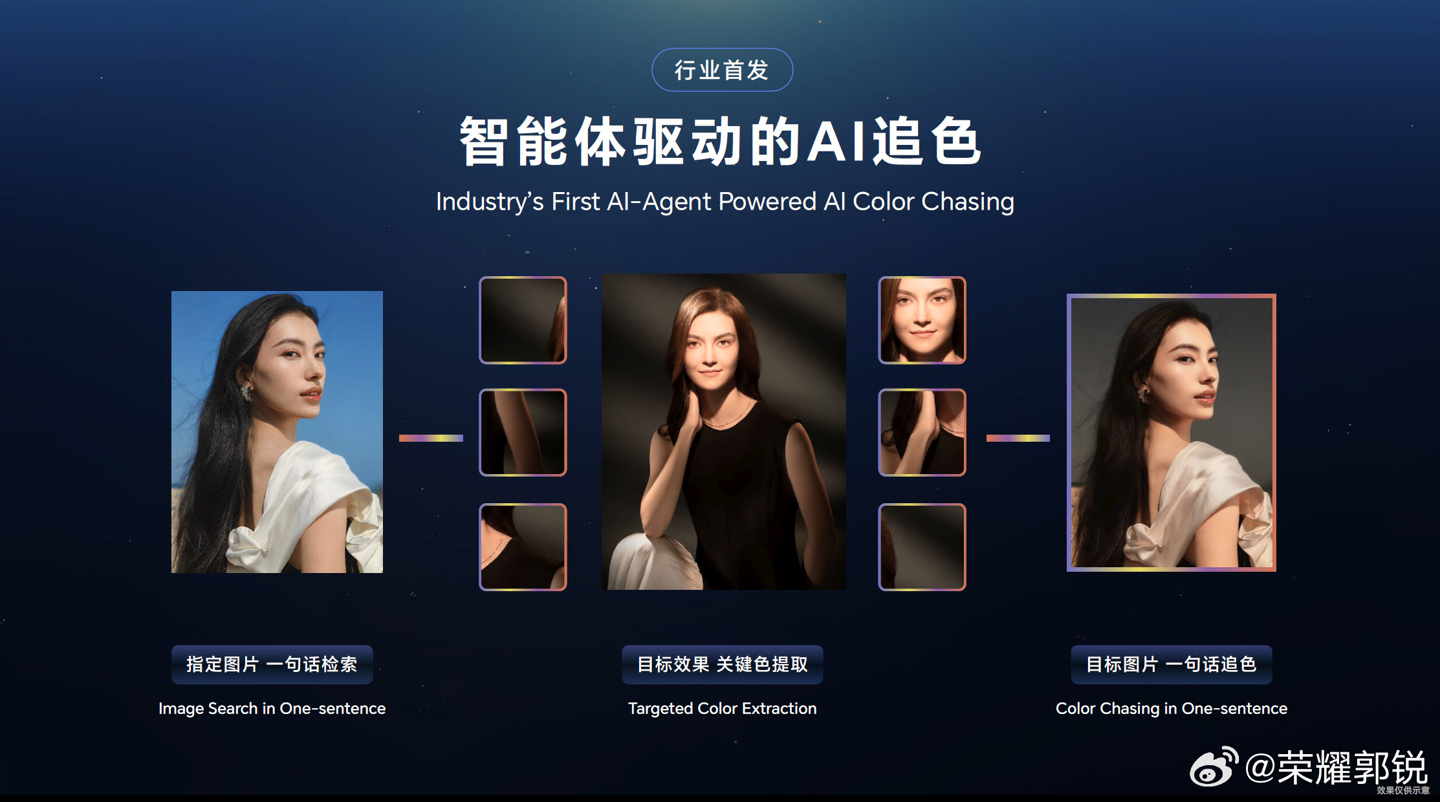 荣耀 Magic8 手机将首发一语 AI 追色功能，可实现“检索目标图片、关键色提取、对目标图片精准追色”系列动作